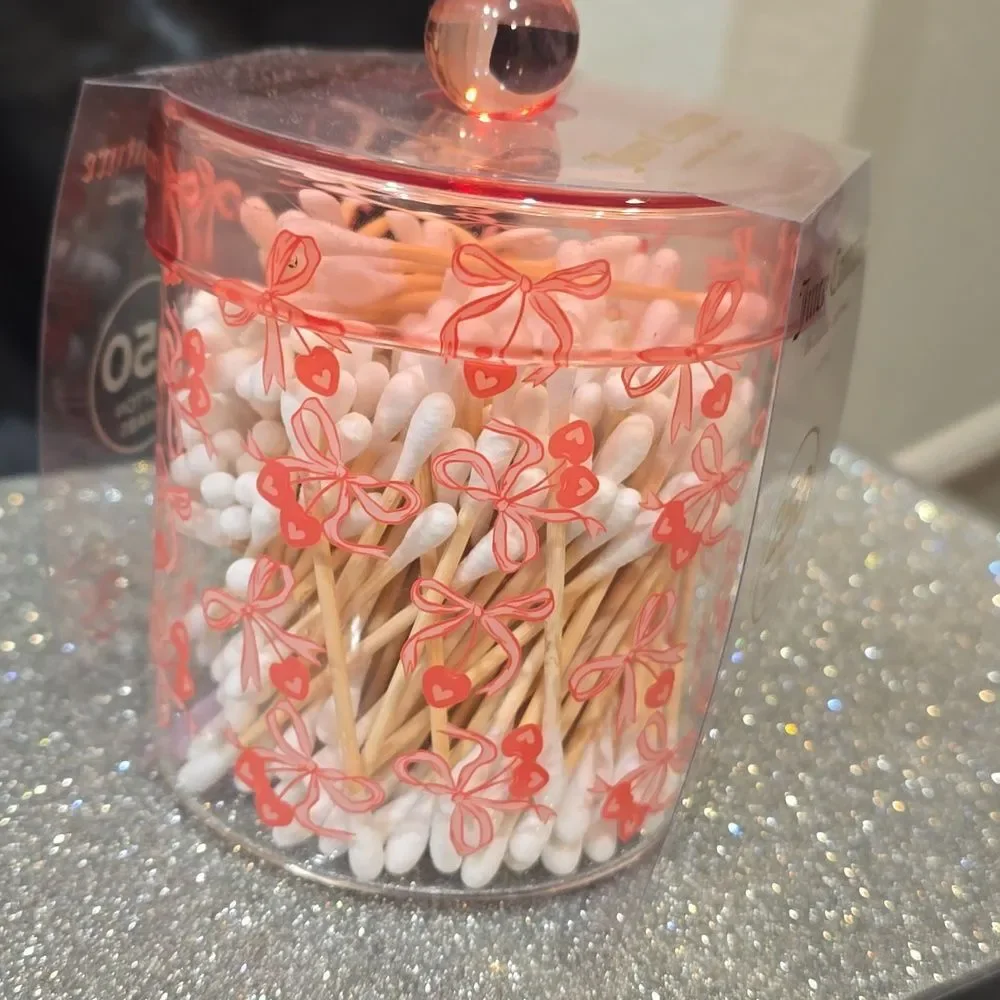 Juicy Couture Home Heart Cherries &‎ Bow Lidded Glass Cosmetic Organizer w/Swabs